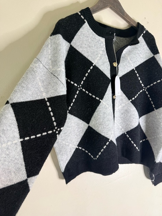 Song of Style Sweaters - Song of Style Black & Gray Argyle Button Cardigan